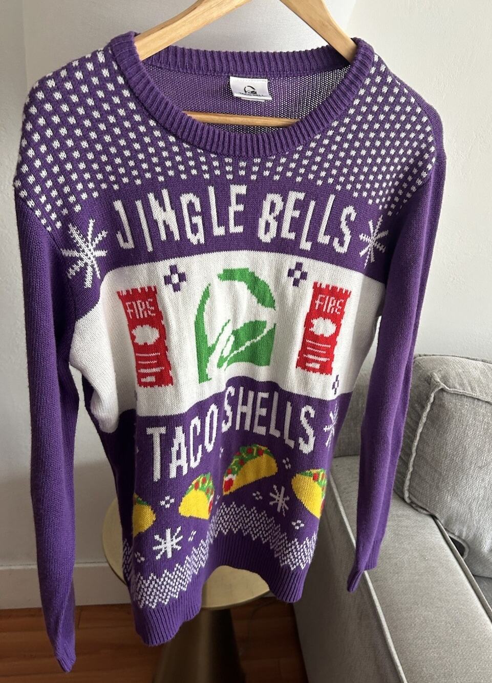 Vtg Taco Bell Ugly Christmas Sweater Jingle Bells Taco Shells Holiday SZ L